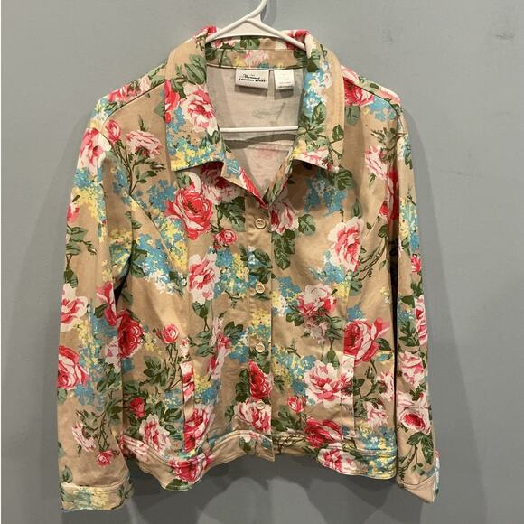 The Vermont Country Store Jackets & Blazers - Vermont Company Womens Canvas Jacket Size 1X Beige Floral Cottagecore Country